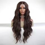 SHEIN Gorgeous Long Wavy Curly Hair Wig For Women & Girls - T-Part Lace 13*6*1 Heat Resistant Synthetic Hair Replacement Wig For Everyday & Special Occasio