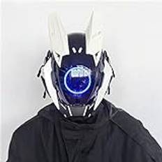 JIANGLANY Vit punk mask hjälm, futuristiska tekniker hel ansiktsmask cosplay kostym masker för vuxna, halloween mask sci fi mask med ljus