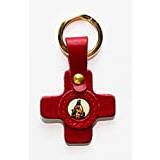 Adriatica Pelletteria Square Cross Läder Nyckelring, Karderad bild"Madonna av Tindari", Förpackning 3 Pieces, Brun,