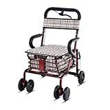 HYFDGV Fällbara rullatorer 4 hjul med sits 4-hjuls hopfällbar rullvagn – äldre gåstol – hopfällbar shoppingvagn – för vuxna, äldre, seniorer, rullator med säte