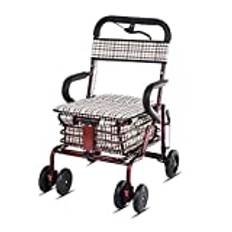 HYFDGV Fällbara rullatorer 4 hjul med sits 4-hjuls hopfällbar rullvagn – äldre gåstol – hopfällbar shoppingvagn – för vuxna, äldre, seniorer, rullator med säte