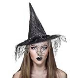 Halloween häxhatt svarta häxor hatt svart spetsig trollkarlshatt halloween kostym häxhatt halloween trollkarl hatt med spets slöja halloween kostym festhattar maskeradkläder tillbehör för kvinnor