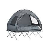 SoBuy Campingtält 2 manna Campingsäng med tält Tältsäng med sovsäck luftmadrass och tillbehör grå OGS32-L-HG
