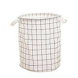 jonam Tvättkorg Cotton and linen dirty clothes basket foldable round waterproof storage bucket clothes large-capacity storage home (Color : White)