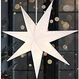 BRUBAKER Julstjärna i 3D att Hänga upp - LED-Pappersstjärna med Timer - 60 cm Adventsstjärna med Modernt Mönster - Batteridriven och Upplyst - Juldekoration Ljusstjärna för Fönster - Vit