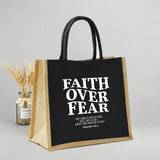 SHEIN 1pc "Faith Over Fear" Letter Printed Linen Tote Bag , Large Capacity Gift Handbag,Portable Reusable Shopping Bag,Large Capacity Shopping Bag,Simple Bu