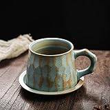 Retro keramiska kaffekoppar och fat uppsättning kreativa koppar japansk grov keramik mugg hemkonst muggar (J)