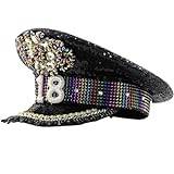 Paljetthatt nitad militär keps hatt steampunk huvudbonad keps deluxe paljett hatt föreställningar rekvisita, Stil1, en storlek