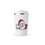 MAXIKIWI – Isolerad dubbelväggig, läckagesäker mugg i rostfritt stål, kaffe eller te resetumlare med lock, håller drycker varma och kalla – julgranskande – 350 ml