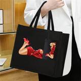 SHEIN 2-Piece Simple And Stylish Linen Shoulder Tote Bag For Women, With Large Capacity For Travel. Featuring A Red Dress Golden Hair Beauty Print, And A Ko