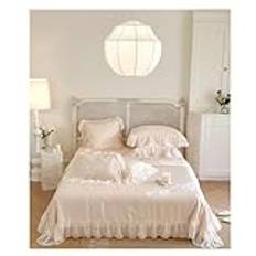 Princess Style Romantic Washed Cotton Four-Piece Girl Lace Three-Dimensional Embroidered Quilt Cover Bed Sheet,Set med täcke