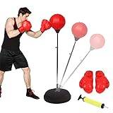 Punching Ball on foot, träffväska justerbar höjd 125-140 cm Boxningsset för snabbballong med handskar och pump vuxna eller barn