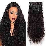 Cybelleza 50 cm clip in Extensions hårförlängning hårstycke som äkta hår 6 hårslingor vågigt billigt hårkompression lockigt vågigt lockigt hårförlängning syntetiskt hår för kvinnor, mörkbrun