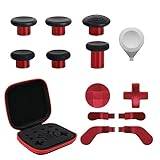 13 in 1 Metal Thumbsticks for Xbox Elite Controller Series 2 Accessories, Replacement Magnetic Buttons Kit Includes 6 Metal Plating Joysticks, 4 Paddles, 2 D-Pads, 1 Adjustment Tool (Plating Red)