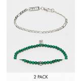 Icon Brand – Silvriga och gröna armband med pärlor och kedja, 2-pack-Silver - No Size