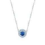 Oxford Silver Double Halo Sapphire Blue Halsband