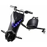 Svart Drift Trike trehjuling för barn, e-scooter, drift, elektrisk drift, trehjuling, chopper med oplattbart framhjulshjul och justerbart sittskal