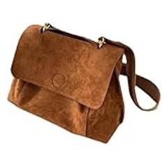 Retro höst/vinter frost brun mocka axelväska för kvinnor stor kapacitet handväska, Brun, En storlek