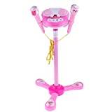 Rosa karaokemaskin för barn med 2 mikrofoner justerbart stativ musikspel leksaker set