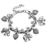 Vintage elefant hjärta armband bohemisk kärlek hjärta elefant djur tofs vristlänk armband charmiga smycken för kvinnor flicka knut armband, SILVER, En storlek