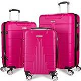 Brubaker Miami hård resväska - expanderbar vagn med kombinationslås, 4 hjul komfort och bärhandtag - hård ABS-resväska, Rosenröd, Set di valigie, Resväskeset