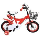 TESUGN Barncykel, 12 tums cykel, barncykel med stödhjul, utomhus, sportiga barncyklar, röd cykel för flickor och pojkar 3–8
