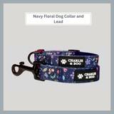 Navy And Pink Floral Dog Collar And Lead