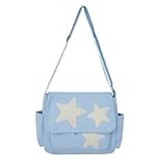 Fiorky Simple Crossbody-väska för kvinnor med sidfickor Y2K Star Messenger Bag Snygg väska Stor kapacitet för utomhusresor (L blå)