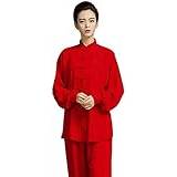 Fyra säsonger Tai Chi Uniform Set, Kampsportsdräkt Herr Tai Chi Kläder Uniform Tai Chi Träning Taekwondo Träning Wing Chun Zen Meditation Kung Fu Unisex (Röd S)