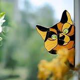 Funny Cat Decor - Peeping Cat, Funny Window Corner Decor, Funny fönsterhörndekor i målat glas, Cat Sticker, Lovely Unique Cat Suncatcher (Color : D)