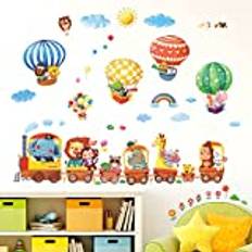 DECOWALL DA-1406 Train djur och varmluftsballonger väggdekaler sovrum barn förskola vardagsrum