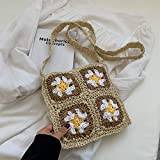 Stråväska strand sugrör kvinnor crossbody väskor mode blomma fyrkantig axelväska kvinnlig handväska dragkedja handväska kaki