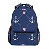 Navy ankare och hjärta skolryggsäck för pojkar flickor barn resväska bokväska