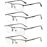 Eyekepper 4 delar mode halvbrand metall läsglasögon män med fjädergångjärn innehåller dator läsglasögon + 1,25