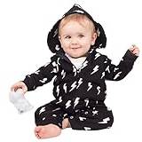 LIGHTNING BOLT trendig babyoverall outfit för pojkar eller flickor | 1 cool och trendigt tryck huva dragkedja onesie kostym - babyshower, nya babykläder, första babypresenten | BABY MOO'S UK (3-6 månader)