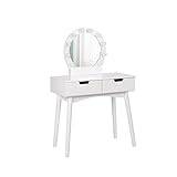 ASADFDAA Vanity Desk 1PC Dresser Table With Detachable Lighted Mirror Household Bedroom Dressing Table Makeup Table With Stool (Color : EU white)
