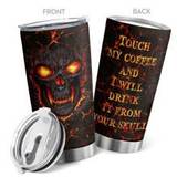 SHEIN 1pc 20oz Coffee For Men Fire Lava Skull Tumbler Cup Touch My Coffee And I Will Drink It From Your Skull Insulated Travel Coffee Mug With Lid