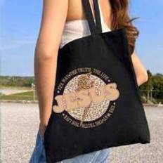 JESUS" Print Minimalist Lightweight,Portable,Classic,Casual Fashion Solid Color Tote Bag Black Shopping Original Unisex Travel Bags Foldable Shopper T
