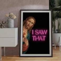 1pc, Funny Bathroom Wall Art, Jesus Poster Wall Art, Fashionable Neon Art Home Decor, Living Room Painting, Bedroom Decoration Painting, 50*70cm (19.7