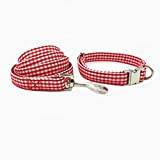 Red Lattice Dog Collar And Leash Set With Bow Tie Pet Puppy Designer Product Dog & Cat Necklace-leash krage, XL