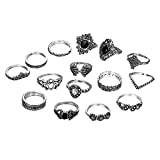 Kombination minimalistisk kreativ – ring svart 15 stycken boutique ringar, flerfärgad, En Storlek