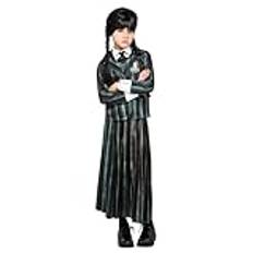 Rubies Wednesday Addams kostym för flicka, topp med jacka och kjol Skoluniform Nevermore Academy Halloween, Carnival och Cosplay - Inkluderar inte peruk eller skor - Storlek 7-8 år (122-128 cm)