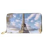 OPSREY fyrverkerier himmel tryckt läder lång kuvertplånbok kvinnors reseplånbok kreditkortsplånbok, Eiffeltornet, One Size
