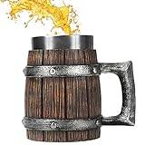 zwxqe öl-tank kopp, trä rostfritt stål vikingamugg, viking kopp med rostfritt stål foder, kopp mugg harts öl sejdel tank kaffemugg tekopp, viking runor tankard kaffekopp