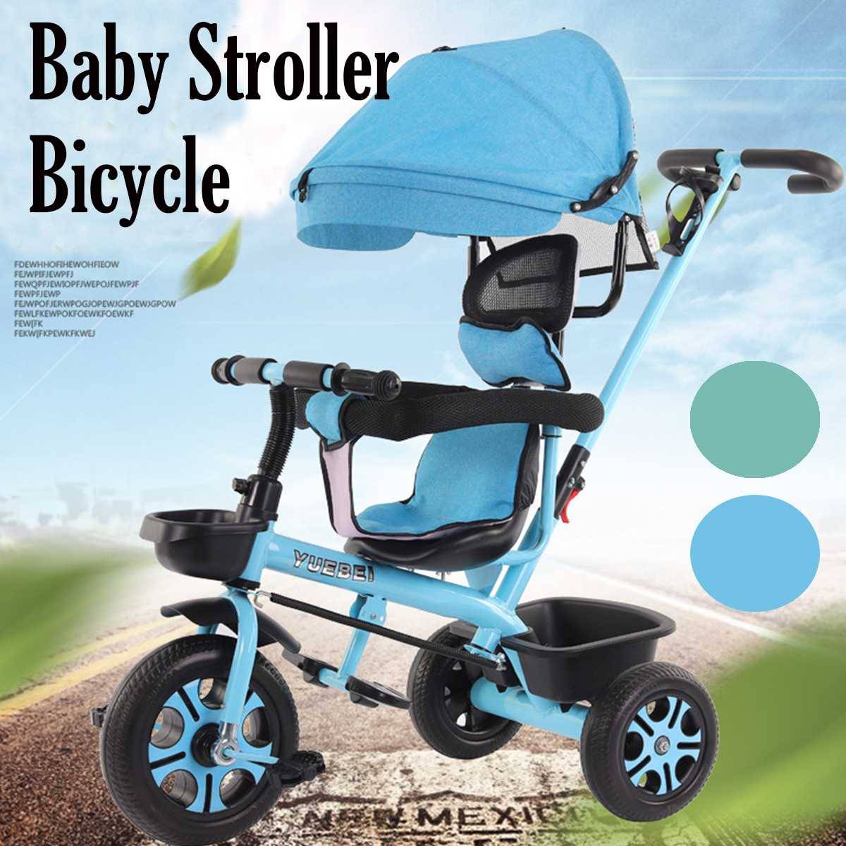 Pubota 5-in-1 Baby Tricycle Kids Stroller Tricycles Foldable 3 Wheel Baby Ride-On Push Toddler Steel Trike for 10 Month-3 Years Old Kids Blue
