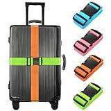 BILIONE 4 st kraftiga bagageremmar, resebälte för bagage med 2-stegspänne, justerbara remmar för resväska, premiumtillbehör för stängning av resväska (orange + grön + blå + rosa)