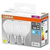 OSRAM Star Filament Lamp, E14-bas, frostat glas ,Kallvitt (4000K), 806 Lumen, ersätter 60W-belysningsmaterial icke-dimbar, 3-Pack