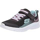 Skechers Microspec Sneaker för flickor, Svart nät aqua neon rosa trim, 36 EU