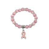 Inspirerande gåva natursten pärlor bröstcancer medvetenhet armband inspirerande present till kvinna flickas bästa vän syster pärlörhängen dingla (rosa-2, en storlek)