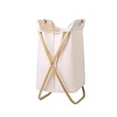 Collapsible Bamboo X-Frame Laundry Hamper w/Removable Oxford Bag Foldable Laundry Basket Waterproof Dirty Clothes Sorter and Organizer for Apartment (White 70x47x34cm)